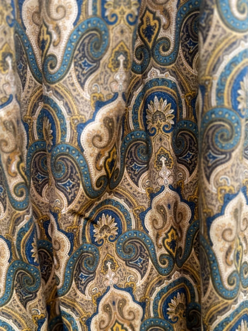 Blue and Gold Medallions Curtain Panel 74 in Wide 42 in Long Lined Custom Made